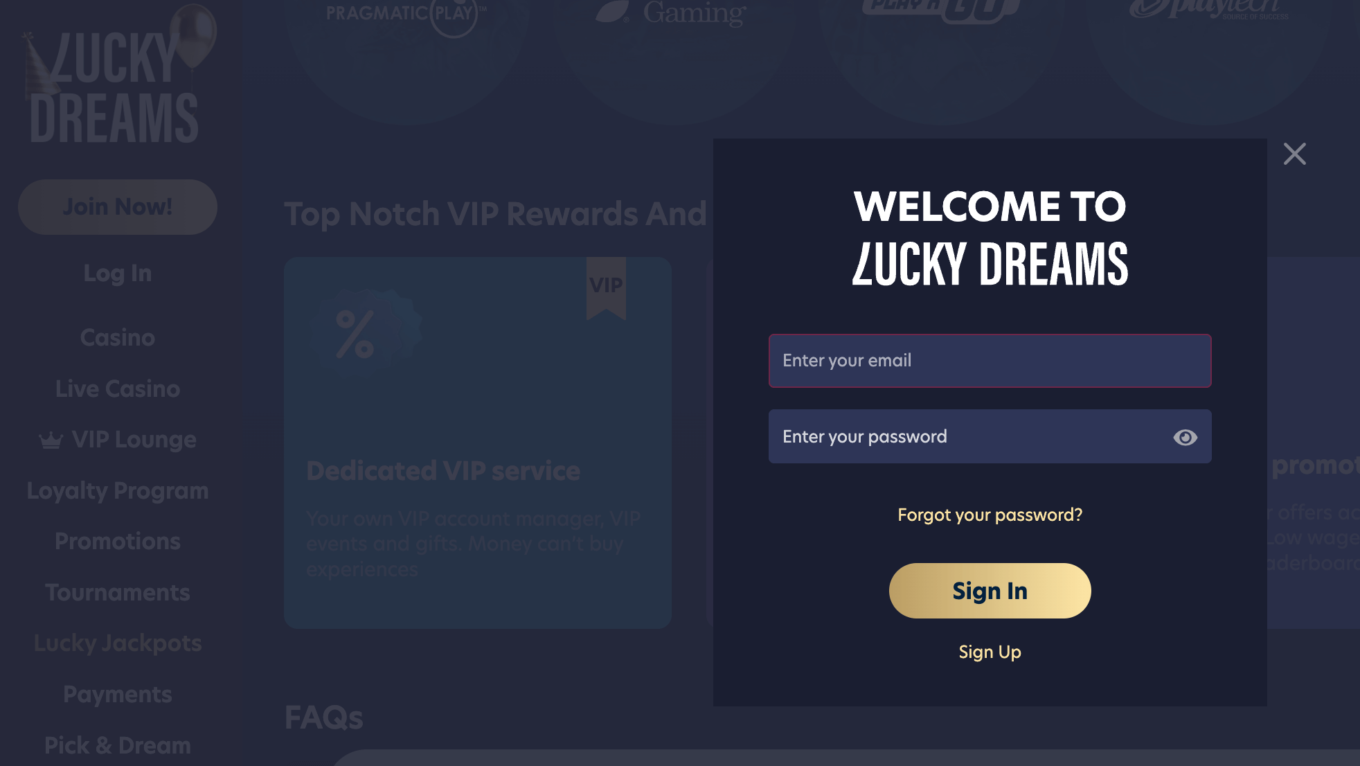 Lucky Dreams login